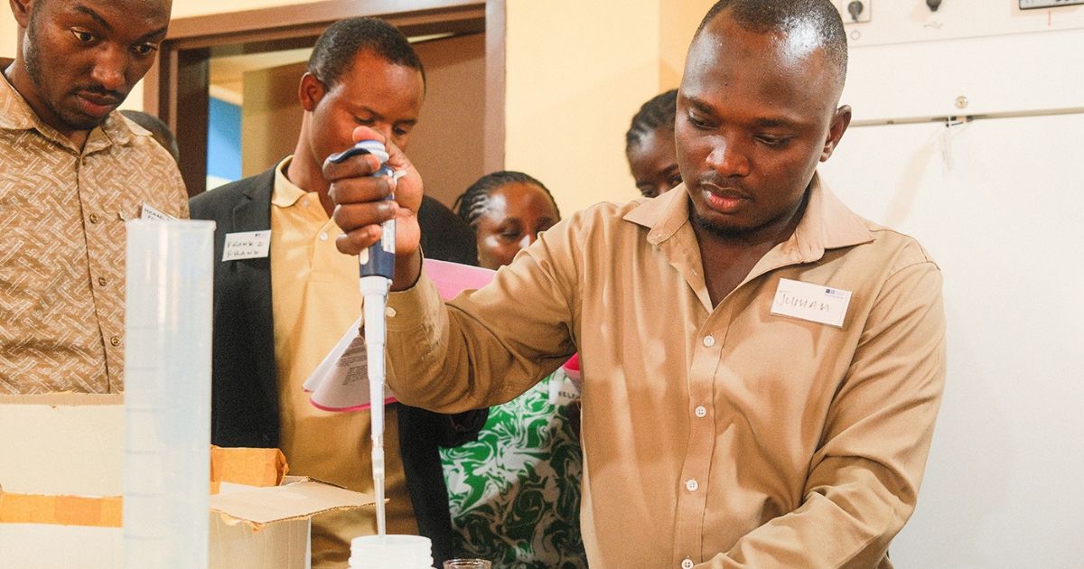 Juma Mgunja of TARI Tengeru preparing reagents for the LAMP assay.